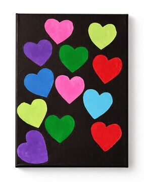 Handpainted Neon Hearts Acrylic Canvas Art 9x12 Colorful Dopamine Wall Decor OE